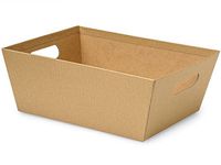 Pack of 3, Kraft Pinstripe X-Large Wide Base Market Trays 9.5 x 12" x 4.5" Made From Heavy Paperboard Stock & Work for Gourmet Gift Baskets, Food Baskets or Even As Home Decor Decorative Accessory