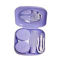 Aoruisier Mini Contact Lens Case Travel Kit Square Shape Contact Lens Container Holder with Tiny Mirror Tweezers Sucker and Solution Bottle - Purple