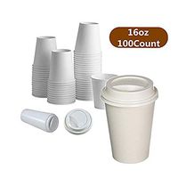 Paper Hot Cold Cups with Lids 16 oz Disposable Coffee Beverages Cups Party Cups for Hot and Cold Drinks 100 Pack White