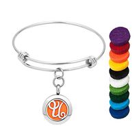 LoEnMe Jewelry Aromatherapy Essential Oil Diffuser Silver Charm U Initial Letter Bangle Monogram Bracelet
