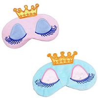 2 Pack Cute Girl Kids Sleeping Mask, Travel Princess Crown Sleeping Eye-Shade Blindfold Nap Cover Eye Mask, Pink and Light Blue