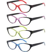 5 Pack Ladies Cat Eye Spring Hinge Reading Glasses Floral Patterns Printed Colorful Readers for Women (Red Purple Blue Green, 2.25)