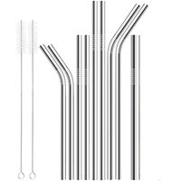 Straws, FTXJ 11Pcs Long Stainless Steel Metal Drinking Straws With Cleaning Brushes Set (Silver, 11Pcs)