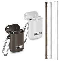 OTAGO 2 Pack Collapsible Reusable Straws, Food-Grade Foldable Silicone Drinking Straw with Portable Case and Cleaning Brush, for Cold Beverage, Coffee and Smoothie（Black,Gray）