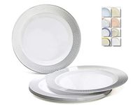 " OCCASIONS" 120 Plates Pack, Heavyweight Disposable Wedding Party Plastic Plates (10.5'' Dinner Plate, Diamond in White & Silver)