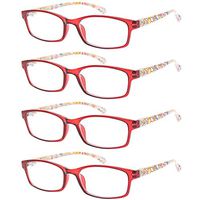 Reading Glasses 4 Pairs Stylish Quality Spring Hinge Readers Fashion Men and Women Glasses for Reading (4 Pack Red, 2.75)