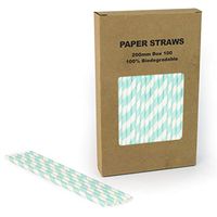 Light Blue Striped Paper Straws Bulk, Pale Blue and White Stripe Paper Drinking Straws Biodegradable for Baby Shower Boy Birthday Party, Coffee Soda Beverage Cafe Restaurant (Light Blue Stripe, 100)