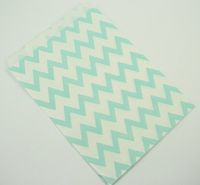 25 Chevron Print Treat Paper Party Favor Bags Food Safe Candy Snack 7" x 5" (Light Blue)