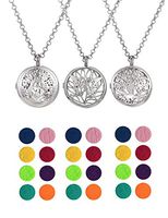 BOMAIL 3Pcs Aromatherapy Essential Oil Diffuser Necklace for Women Men Family Tree of Life Floating Charms Memory Locket Pendant Necklace Set