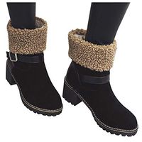 Women's Winter Ankle Boots,Warm Suede Plush Anti Slip Waterproof Snow Boots Chunky High Heels Booties Cotton Shoes (Black, US:5.5)