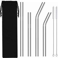 Wemor Premium Reusable Stainless Steel Drinking Straws for Tumblers, Metal Straws Long 10.5" 8.5’" Diameter 0.24" with 8 Silicone Tips 2 Cleaning Brushes and Pouch(4 Bent 4 Straight) (Silver)