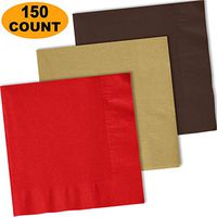 150 Lunch Napkins, Red, Glittering Gold, Brown - 50 Each Color. 2 Ply Paper Dinner Napkins. 6.5" folded, 13.5" unfolded.