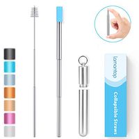 Reusable Collapsible Metal Straws Portable-LAMANTOP Telescopic Stainless Steel straws with Case Keychain Foldable Cleaning Brush Folding Drinking for Travel, Home, Office(Silver)