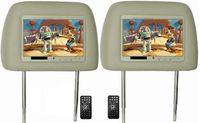 Tan Pair 7" Headrest LCD TFT Monitors with Wireless Remotes and RCA Connections