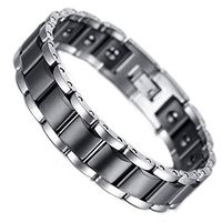 HiTreasure Men's Black Ceramic Tungsten Carbide Power Germanium Magnetic Therapy Link Bracelet for Arthritis Pain Relief(Imported,3000 Gaiss Each Link)