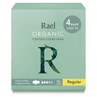 Rael 100% Organic Cotton Menstrual Regular Pads, Ultra Thin Natural Sanitary Napkins with Wings (56 Total), Pack of 4
