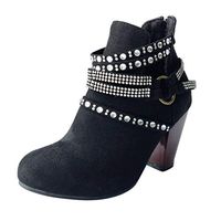 Women's Shoes Cross Strap Buckle Ankle Boots Warm Waterproof Rivet Rhinestone Booties