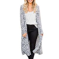 HNTDG Women Leopard Cardigan Long Sleeve Casual Knitting Open Front Warm Sweater Outwear Tops Trench Coat Gray