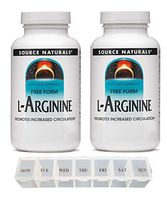 Source Naturals Free Form L-Arginine 1000 Milligrams Promotes Increased Circulation Dietary Supplement - 200 Tablets (Pack of 2) with Daily Pill Organizer