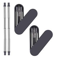 Retractable Metal Steel Straws 2 Pack Made of Food-Grade Silicone & Stainless Steel Reusable Collapsible Straws with Hard Case Holder Cleaning Brush for Travel, Household, Outdoor