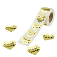 RBHK Gold Foil Thank You Sticker Heart Shape Labels, 500 Stickers per Roll (1 Roll)