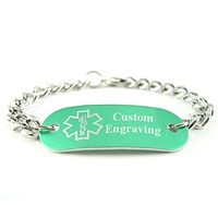 My Identity Doctor - Custom Engraved Medical ID Bracelet - Aluminum, Steel Curb Chain - Green - Wrist Size 6.5 Inch