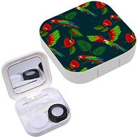 Portable Contact Lens Case Box Travel Kit Mirror + Bottle + Tweezers Container Holder [ Tropic Parrot Birds ]