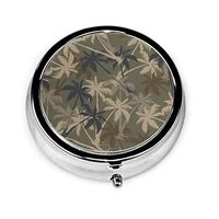 GDjiuzhang Round Pill Case（2.0x2.0x0.7 Inch）with 3 Compartment，Small Pill Case Portable for Pocket Purse Briefcase， Travel Pills Box Palm Tree Camo Color
