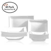 Tiger Chef 40-Pack White Heavy Duty Rectangular Dinnerware Service for 10, Disposable or Reusable. Includes 7-inch, 9-inch, 5oz, and 12oz Plates