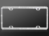 Car Automotive License Plate Frame Chrome Coating Metal with Double Row White 246 Diamonds Crystals Rhinestones Bling by MyBat