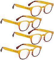 READING GLASSES 4 pack Ladies Colorful Round Readers for Women Reading (Yellow, 1.50)