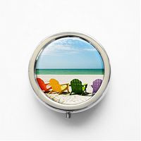 RhyNSky Beach Mini Portable Pocket Pill Box Case Holder for Purse, 3 Compartments, Silvery, FS582