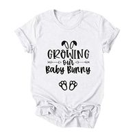 Eoeth Easter Growing Out Baby Bunny Top Blouse Women Plus Size Summer Letter Print O-Neck Short Sleeved T-Shirt Pullover White
