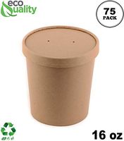 [75 Pack] 16 oz Disposable Kraft Paper Soup Containers with Vented LIDS - Half Pint Ice Cream Containers, Frozen Yogurt Cups, Restaurant, Microwavable, Take Out, Food Storage, Recyclable