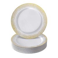 Silver Spoons 1861 Disposable PLATES-20 pc-Heavy Duty Plastic Dishes-Elegant Fine China Look-Mist 10.25”, Dinner Plates, Gold/White