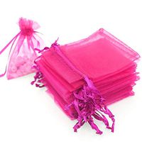 Axgo 100pcs 3-1/2W 4-1/2L Organza Drawstring Pouch Jewelry Wedding Favor Party Festival Gift Candy Bags, 3.5" x 4.5", Rose red