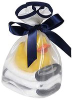 Raindrops"Loved" 5-Piece Wash Cloth and Rubber Ducky Set, Blueberry/Navy Blue