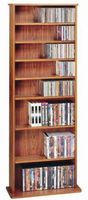 Leslie Dame High Capacity Oak Veneer Multimedia Storage Rack, Cherry