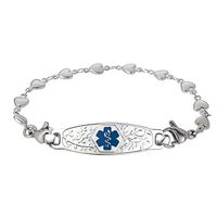 Divoti Custom Engraved Medical Alert Bracelets for Women, Stainless Steel Medical Bracelet, Medical ID Bracelet w/Free Engraving – Beautiful Olive Tag w/Heart Link-Deep Blue-8.0"