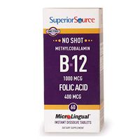 Superior Source No Shot Vitamin B12 and Folic Acid Instant Dissolve Tablets - Methylcobalamin 1000 mcg Folic Acid 400 mcg - Active B12 Sublingual 100 Count