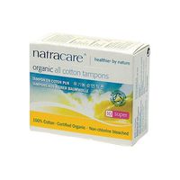 Natracare Organic Non-Applicator Super 10 count Non-Chlorine Bleached (GMO-Free) 100% Cotton Tampons - 3PC