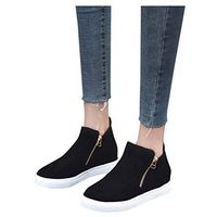Cenglings Women Round Toe Hollow Out Increase Height Zipper Ankle Boots Flat Wedges Shoes High Heel Office Work Shoes