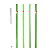 TIANYUAN 4pcs 9" 9mm Reuseable Straight Clear Glass Straws with 1 Cleaning Brush Mushroom Green