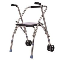 Transport Rollator Walker with Seat and Wheels 4 Legs Walking Stick Adjustable Height Folding Walker and Transport Chair,Stainless Steel Frame