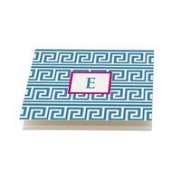 Blue and Hot Pink 'Greek' Folded Note Cards, Set of 12 Monogrammed 'E' with envelopes