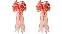 2 Valentine Red Glitter Wired Satin Bows with White Heart Design! 9.85x22.83IN