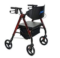 Premium Foldable Rollator Aluminum Frame Rolling Walker 8" Wheels with Padded Backrest (Red)