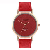 Fxbar Women Simple Quartz Analog Watch Comfortable Pu Leather Watches Durable Waterproof Minimalist Wrist Watch (Red)