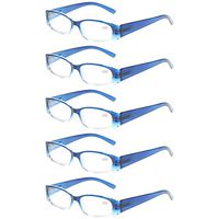 Reading Glasses 5 Pack Men Women Flexible Spring Hinge Readers Includes Sun Readers (5 Pack Gradient Blue, 0.75)