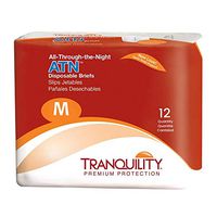 Tranquility ATN Adult Disposable Incontinence Briefs,Refastenable Tabs, with All-Through-The-Night Protection, M (32"-44") - 12 ct
